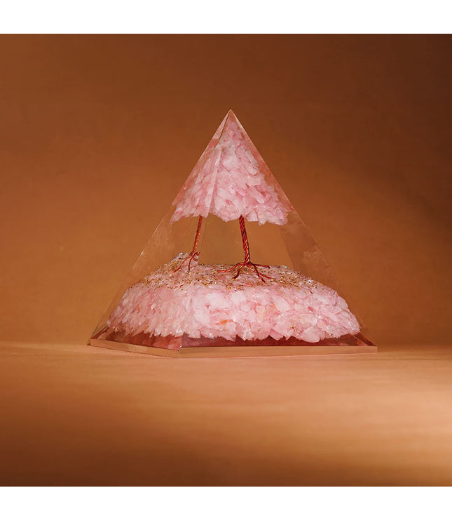 Rose Quartz Tree of Life Orgonite Pyramid