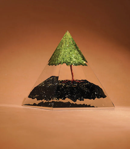 Black Tourmaline & Peridot Tree of Life Pyramid