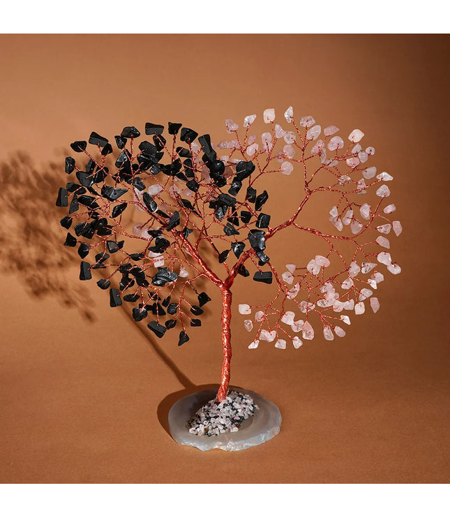 Rose Quartz & Black Obsidian Slice Base Tree