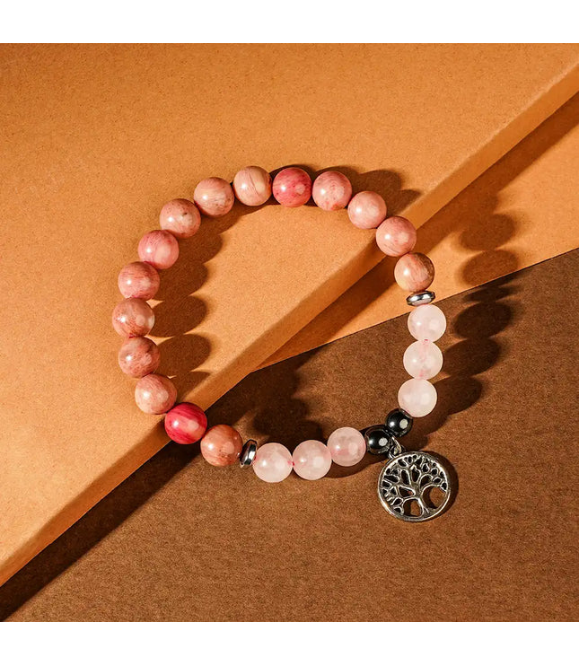 Rose Quartz & Rhodochrosite Bracelet with Tree of Life Charm