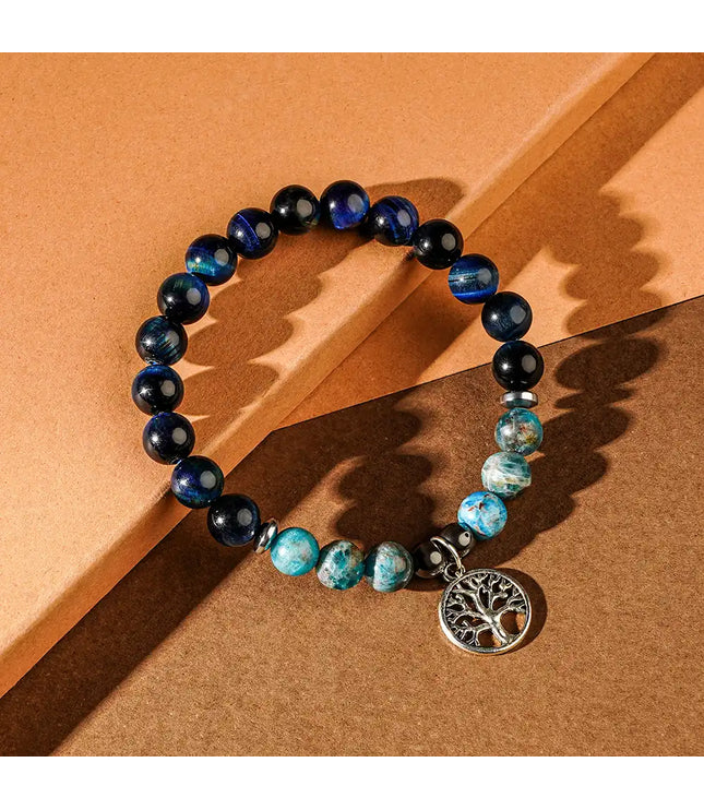 Blue Tiger Eye & Appatite Bracelet with Tree of Life Charm