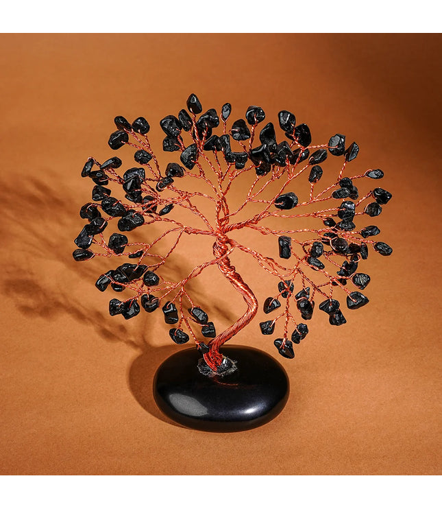 Black Obsidian Palm Stone Base Tree