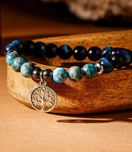 Blue Tiger Eye & Appatite Bracelet with Tree of Life Charm