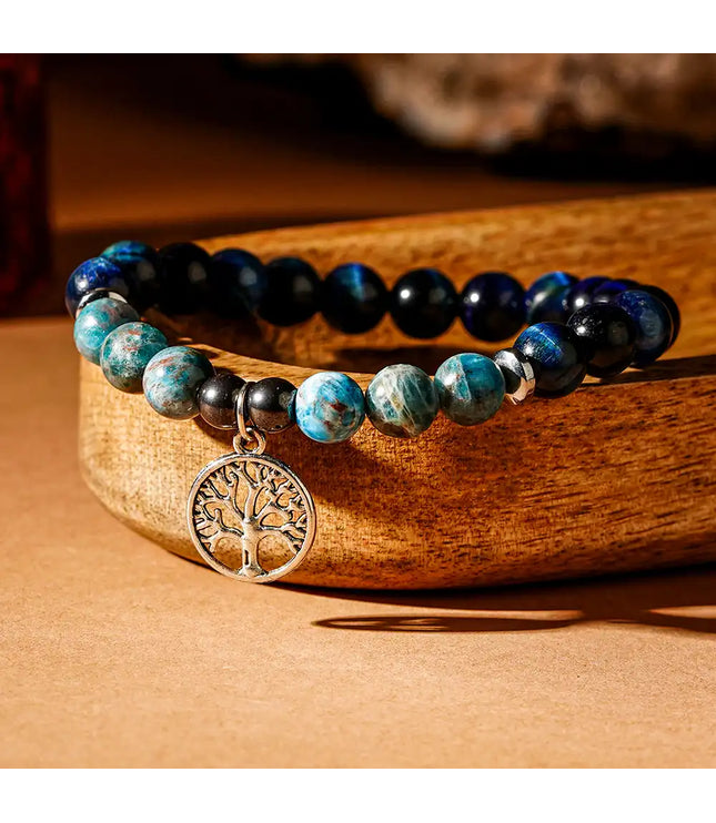 Blue Tiger Eye & Appatite Bracelet with Tree of Life Charm