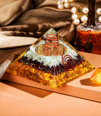 Citirne Garnet & Aquamarine Orgonite Pyramid