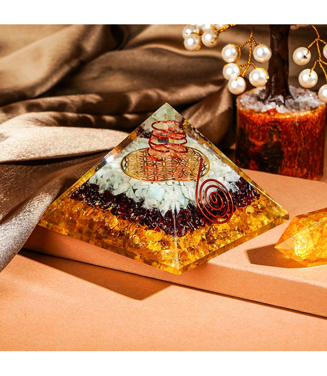 Citirne Garnet & Aquamarine Orgonite Pyramid