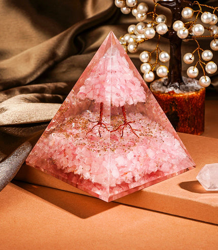 Rose Quartz Tree of Life Orgonite Pyramid