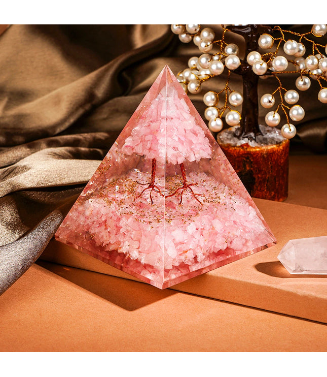 Rose Quartz Tree of Life Orgonite Pyramid
