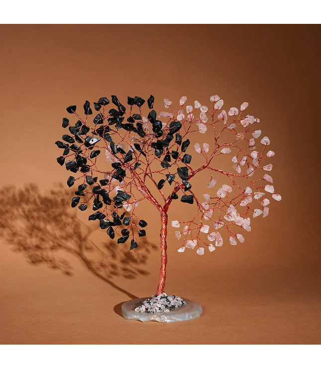 Rose Quartz & Black Obsidian Slice Base Tree