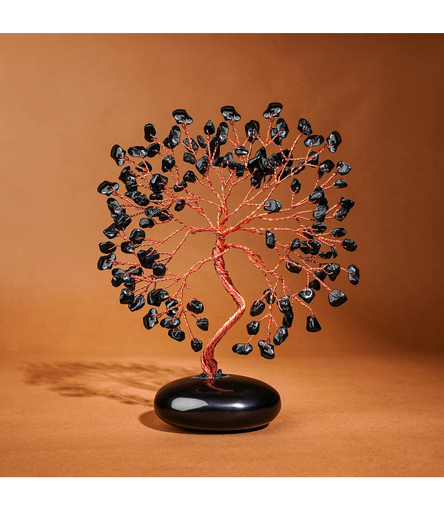 Black Obsidian Palm Stone Base Tree