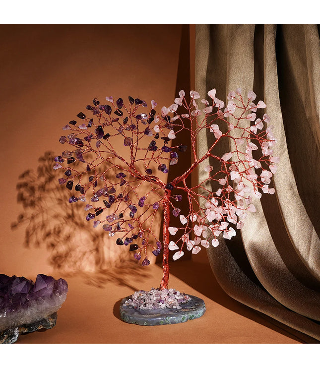 Rose Quartz & Amethyst Slice Base Tree