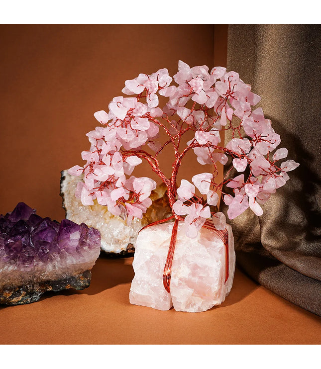 Rose Quartz Crystal Stone Base Tree