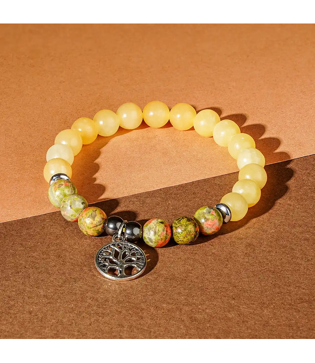 Celesite & Unakite Bracelet with Tree of Life Charm
