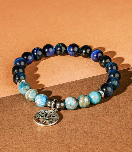 Blue Tiger Eye & Appatite Bracelet with Tree of Life Charm