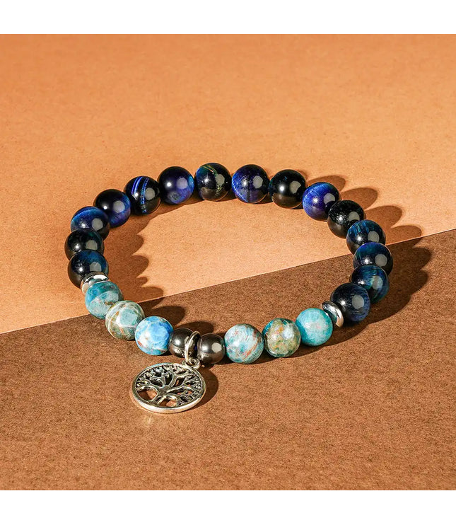 Blue Tiger Eye & Appatite Bracelet with Tree of Life Charm