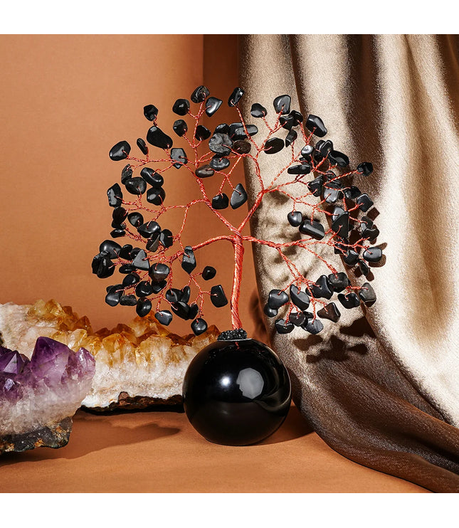 Black Obsidian Crystal Ball Base Tree