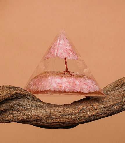 Rose Quartz Tree of Life Orgonite Pyramid