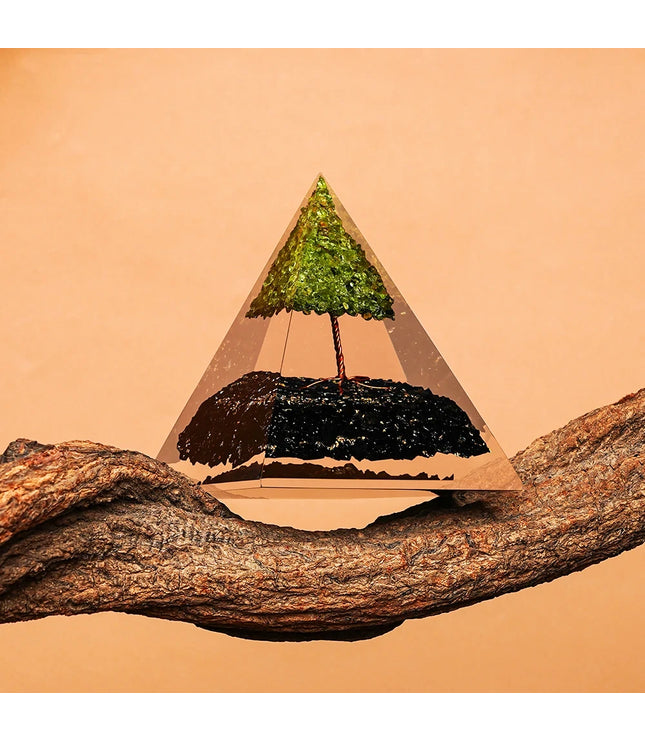Black Tourmaline & Peridot Tree of Life Pyramid