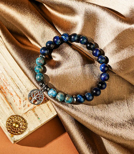 Blue Tiger Eye & Appatite Bracelet with Tree of Life Charm