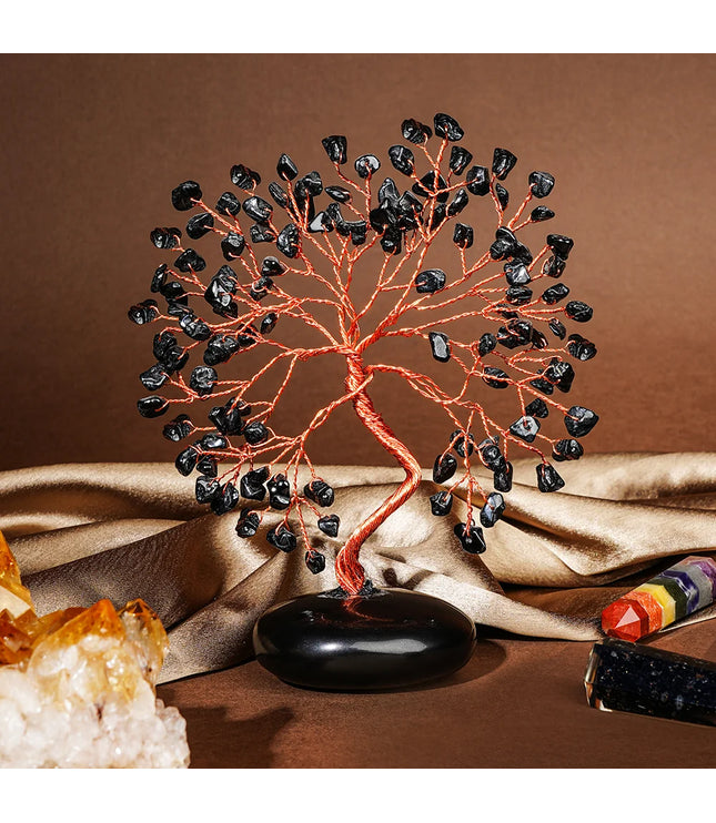 Black Obsidian Palm Stone Base Tree