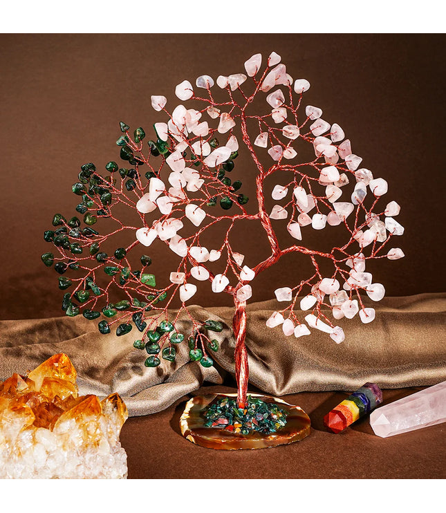 Rose Quartz & Green Aventurine Slice Base Tree