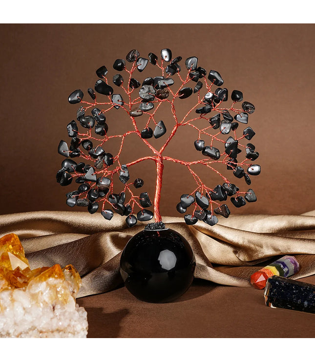 Black Obsidian Crystal Ball Base Tree