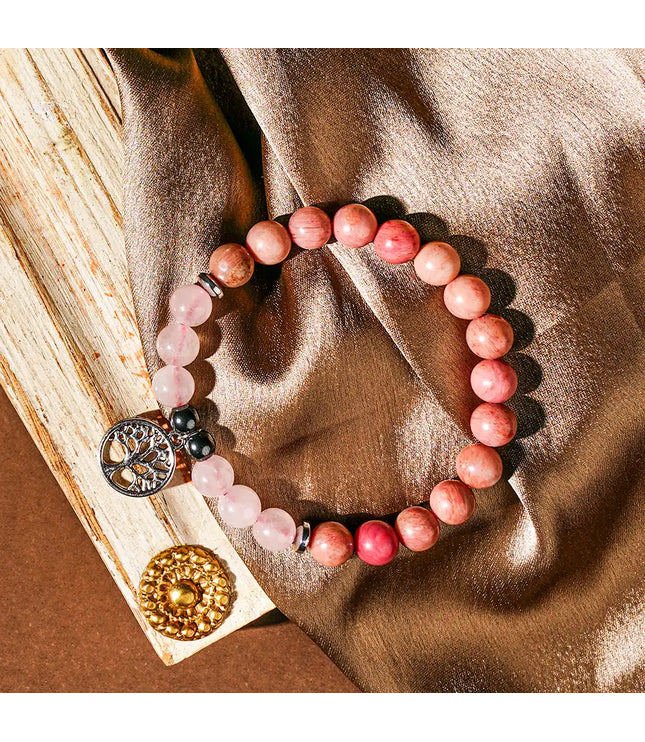 Rose Quartz & Rhodochrosite Bracelet with Tree of Life Charm