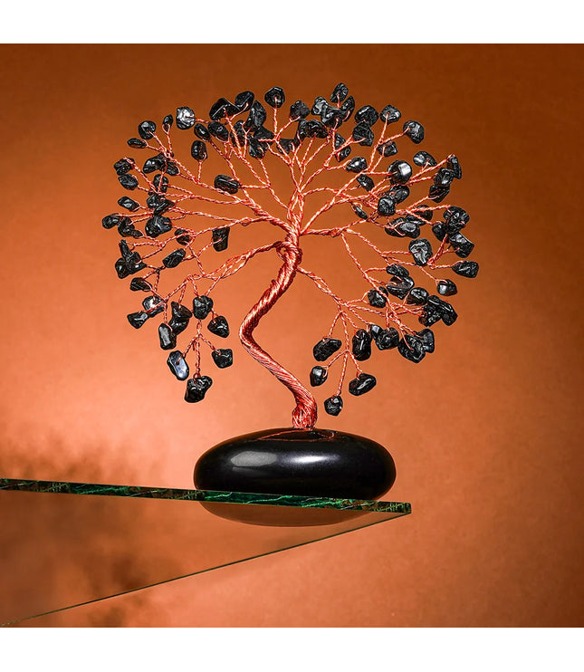 Black Obsidian Palm Stone Base Tree