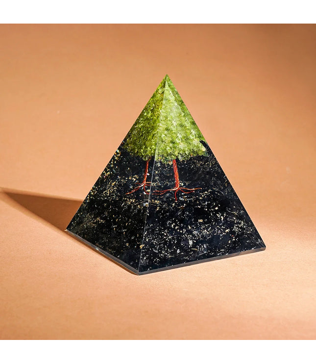 Black Tourmaline & Peridot Tree of Life Pyramid