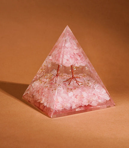 Rose Quartz Tree of Life Orgonite Pyramid