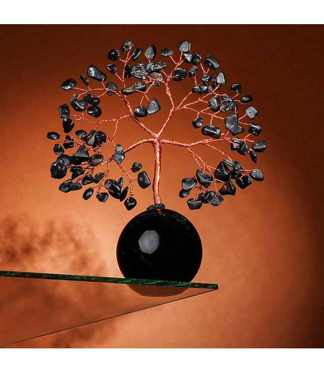 Black Obsidian Crystal Ball Base Tree