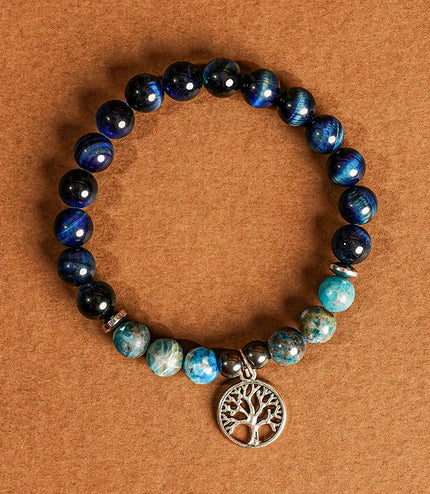 Blue Tiger Eye & Appatite Bracelet with Tree of Life Charm