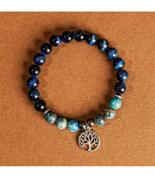 Blue Tiger Eye & Appatite Bracelet with Tree of Life Charm