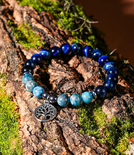 Blue Tiger Eye & Appatite Bracelet with Tree of Life Charm