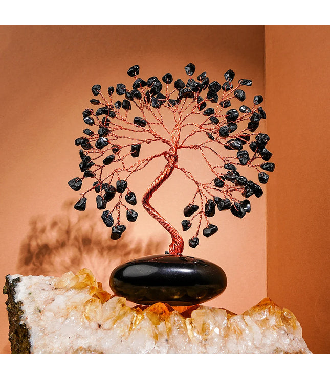 Black Obsidian Palm Stone Base Tree