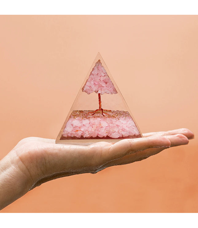 Rose Quartz Tree of Life Orgonite Pyramid