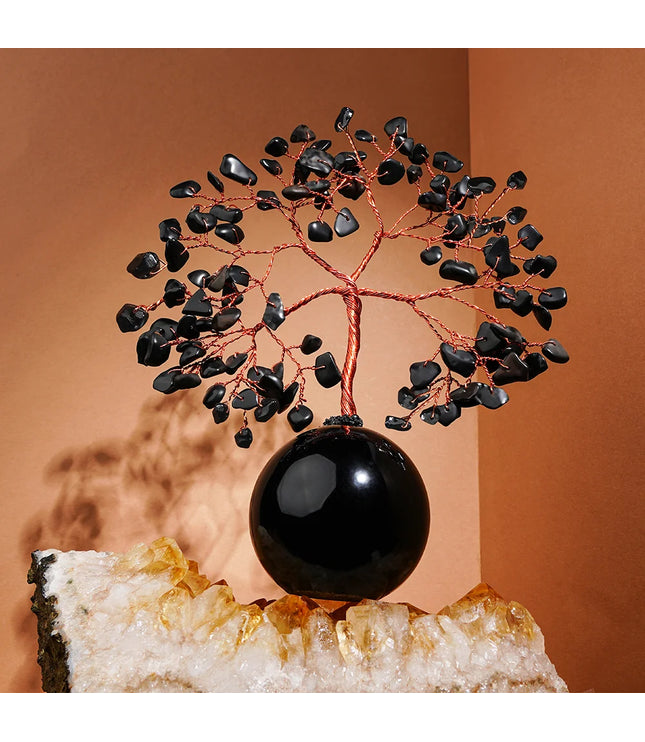 Black Obsidian Crystal Ball Base Tree