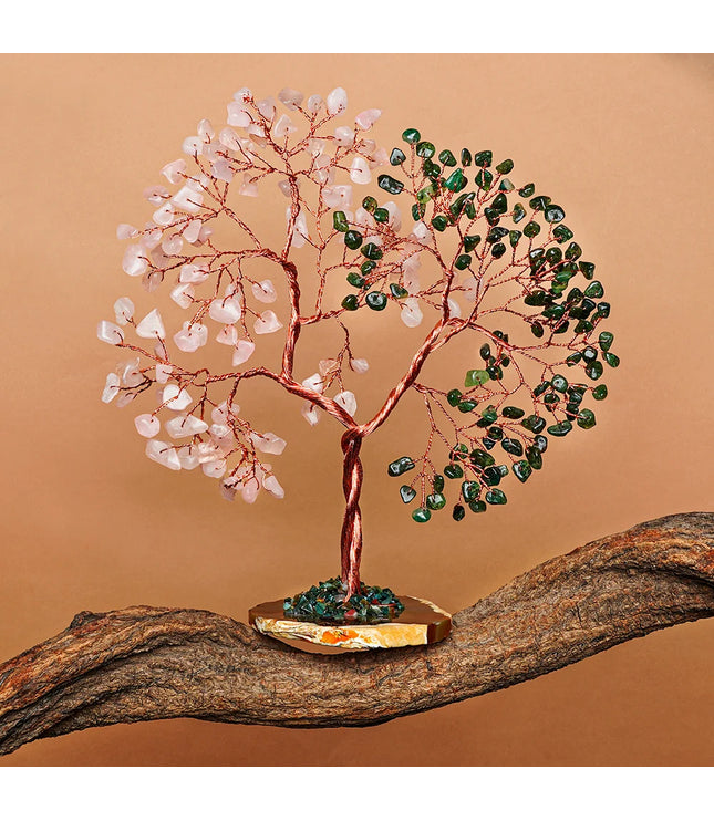 Rose Quartz & Green Aventurine Slice Base Tree