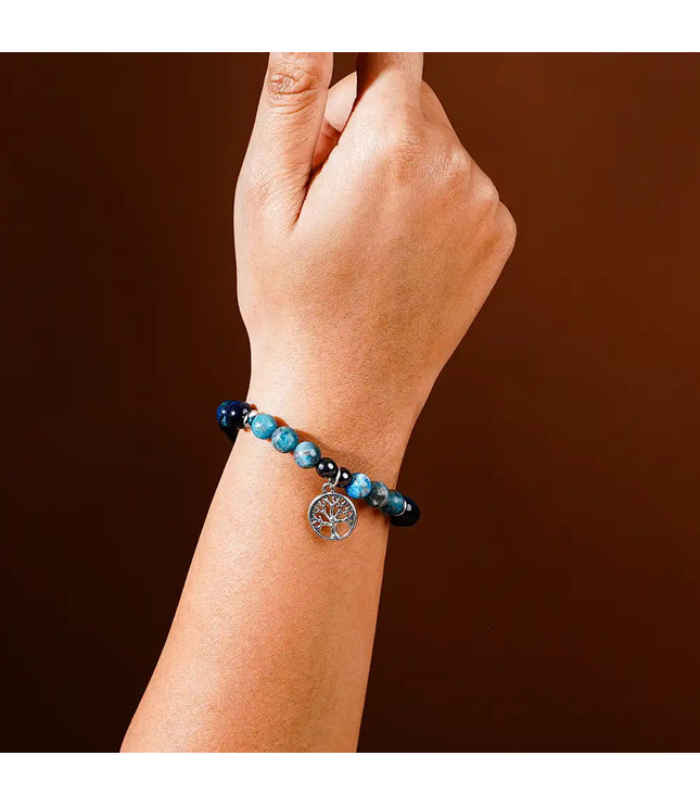 Blue Tiger Eye & Appatite Bracelet with Tree of Life Charm
