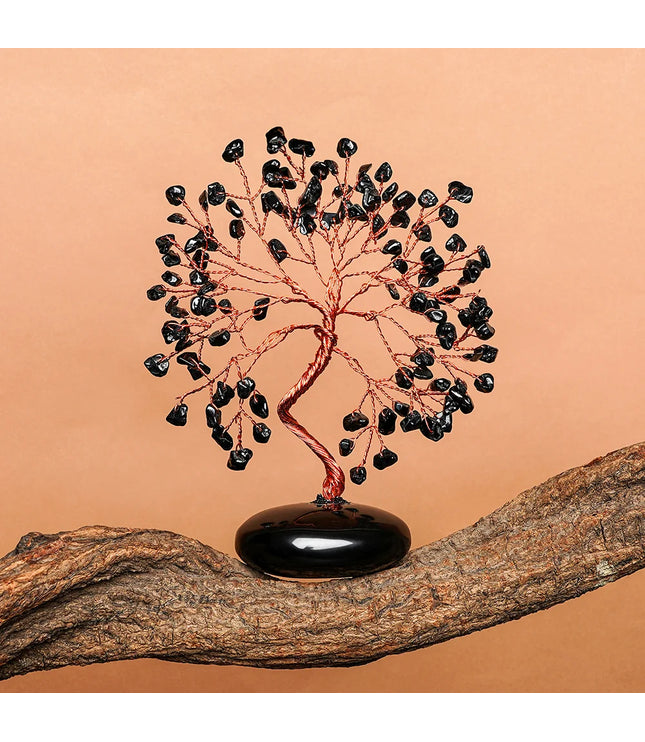 Black Obsidian Palm Stone Base Tree