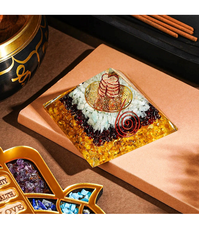 Citirne Garnet & Aquamarine Orgonite Pyramid